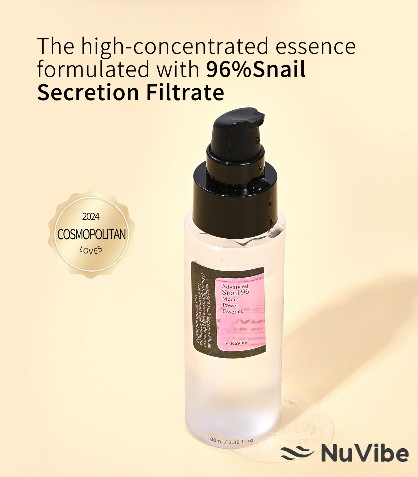 NuVibe ADVANCED Snail Mucin 96% Essence | 3.38 fl.oz (100ml)